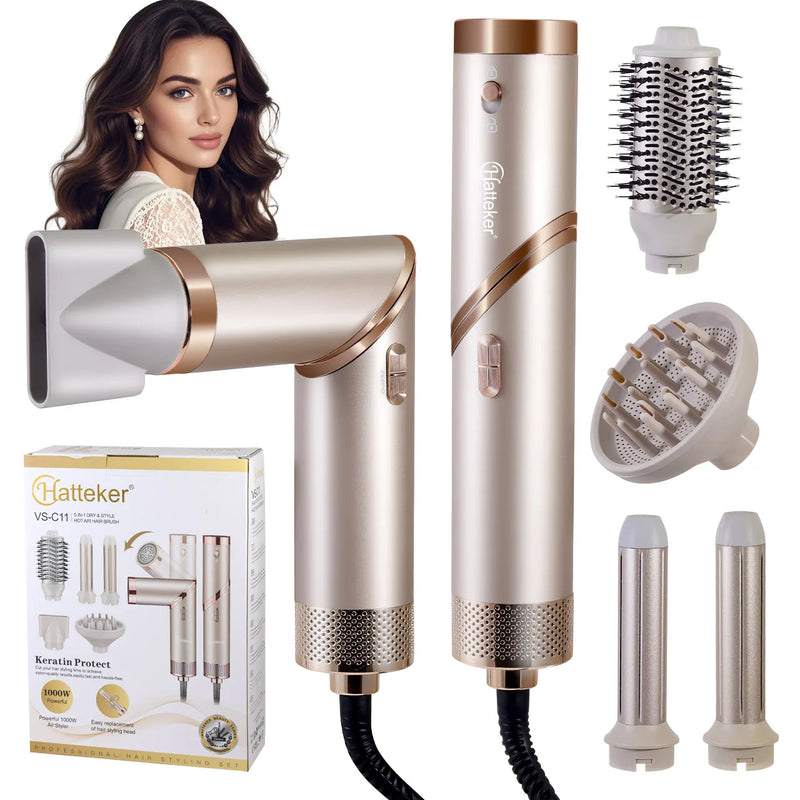Escova Secadora Multifunção 5-em-1 Hatteker – Profissional