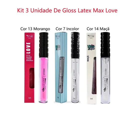 Kit c/ 3 Lip Gloss Latex Max Love – Acabamento Látex Longa-Duração
