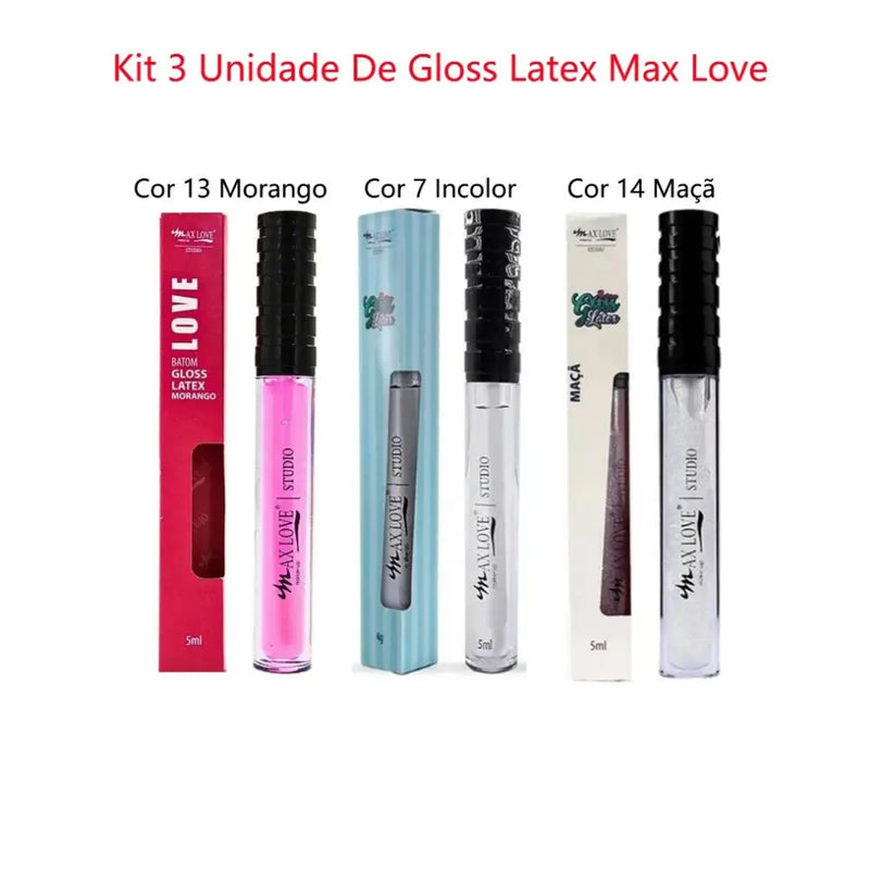 Kit c/ 3 Lip Gloss Latex Max Love – Acabamento Látex Longa-Duração