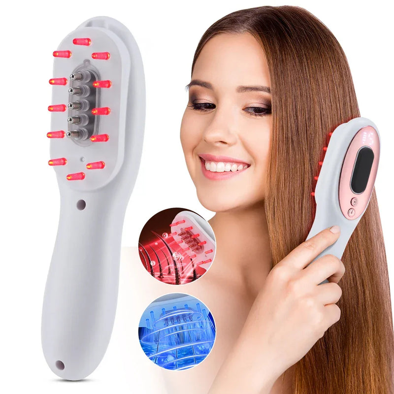 Escova Massageadora LED Azul-Vermelha Estimula Crescimento