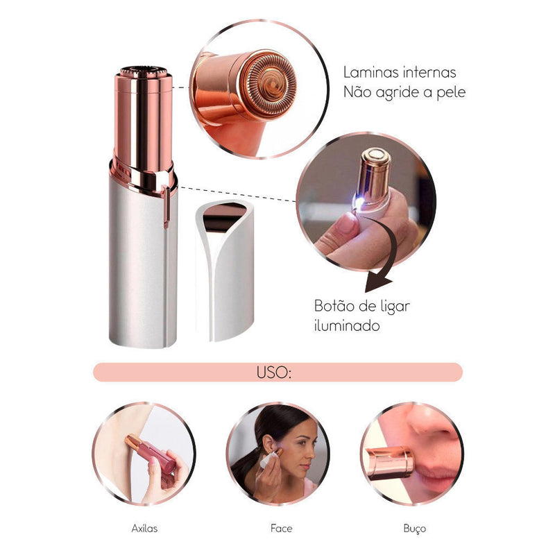 Depilador Facial Elétrico Mini Batom – Prático, LED, USB