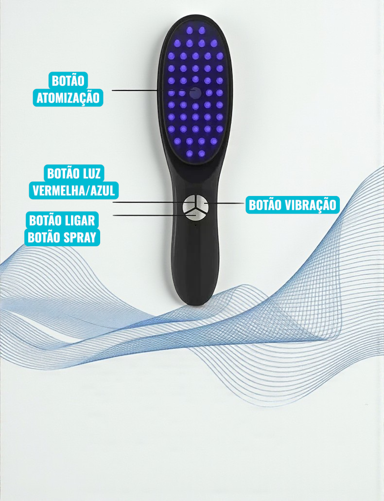 Escova Capilar com Luz Azul e Vermelha + Spray Íon Negativo