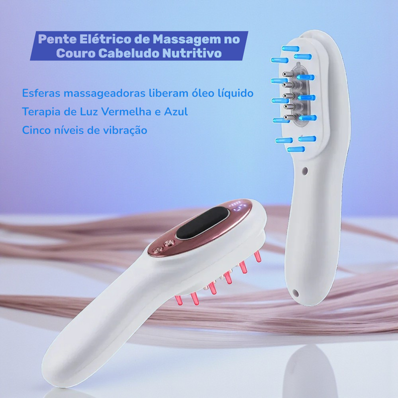 Escova Massageadora LED Azul-Vermelha Estimula Crescimento