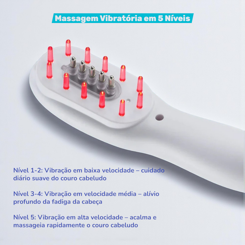 Escova Massageadora LED Azul-Vermelha Estimula Crescimento