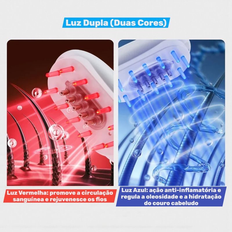 Escova Massageadora LED Azul-Vermelha Estimula Crescimento